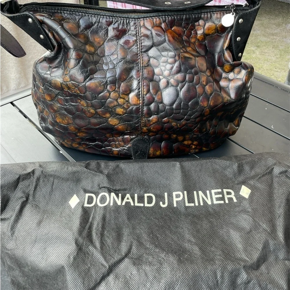 Donald J. Pliner Made In Italy Patent Embossed Croc Hobo Bag